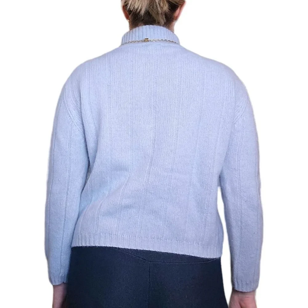 Light Gray Blue Ribbed Mockneck Wool Angora Sweater M/L Lambswool VTG 90s Pastel
